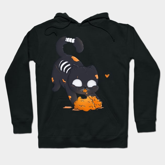 Zombie Cat Eating Brain Hoodie by LenasScribbles